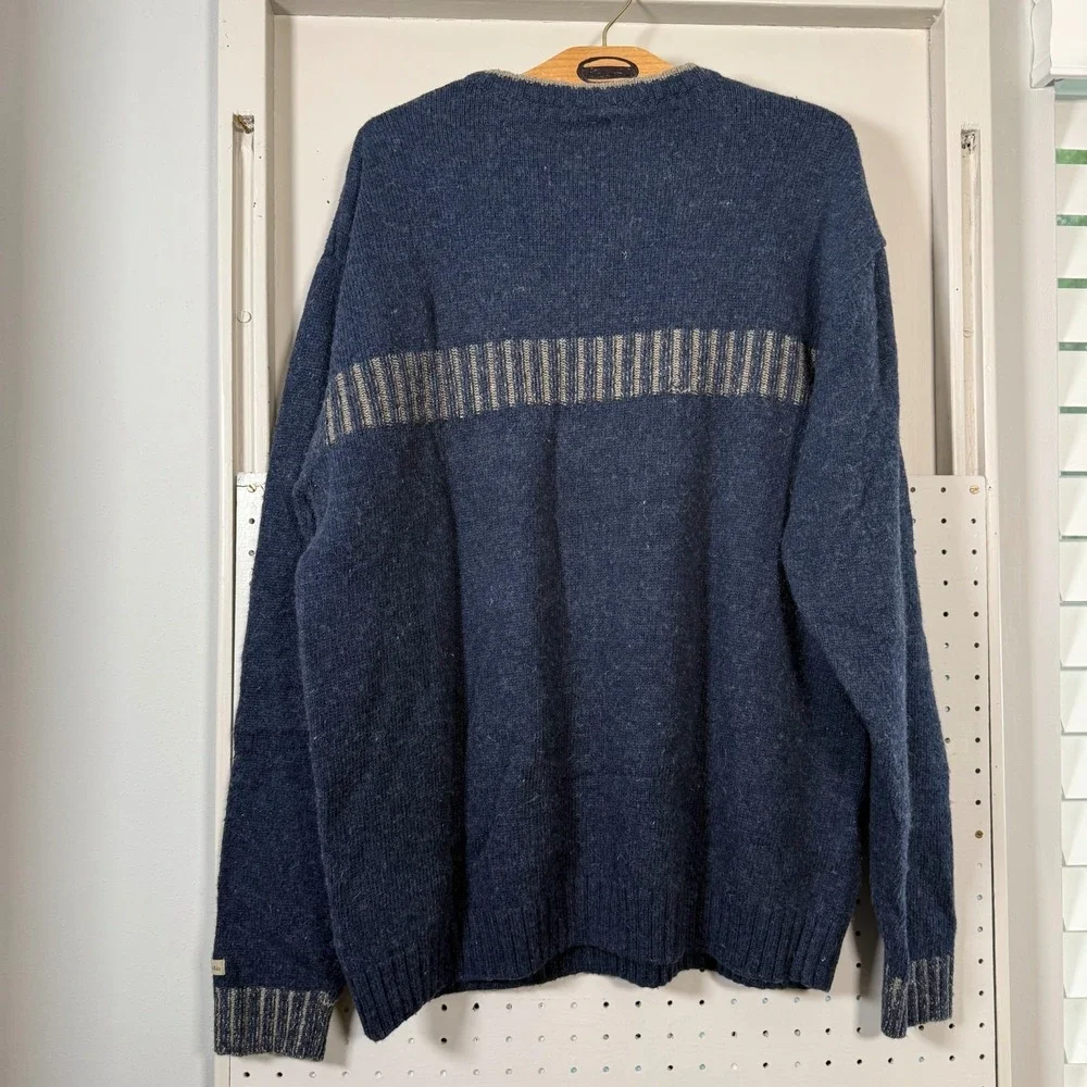 Columbia Sweater Men's Blue Wool Blend Knit Crew‎ Neck Pullover Winter Large VTG